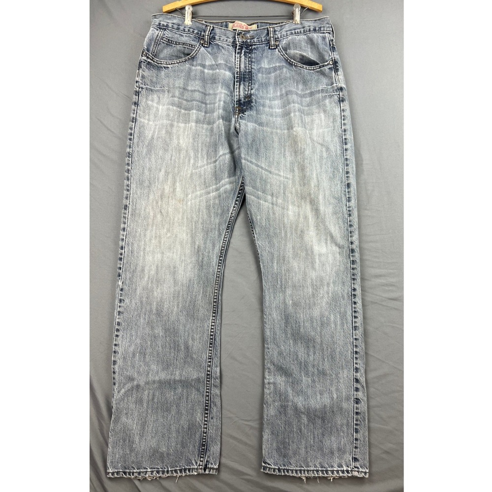 Wrangler Jeans Co Relaxed Boot Mens 36x32 Blue Denim Light Wash Frayed Good
